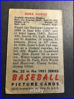 1951 Bowman #32 Duke Snider Brooklyn Dodgers All-Star HOF G-VG SET BREAK