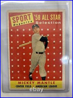 1958 Topps #487 Mickey Mantle All Star Great Condition Not Graded