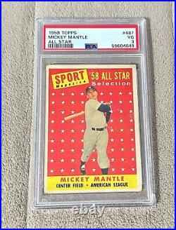 1958 Topps Mickey Mantle All Star #487 Yankees PSA 3 VG