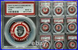 1969 Sunoco Baseball Brewers Pins Set (PSA 8) #1 All Time with Tommy Harper PSA 9