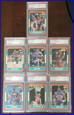 1986-87 Fleer Basketball ALL PSA 8 132 card set and the 11 card Sticker set