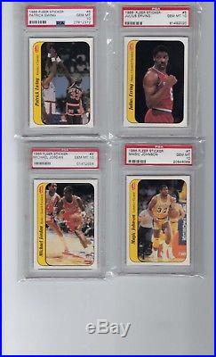 1986 Fleer Basketball Sticker Complete PSA 10 Set Jabbar, Jordan, all 11 cards
