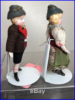 3.5 Antique German All Bisque Jointed Adorable Couple Set Of 2 Dolls DetailedAc