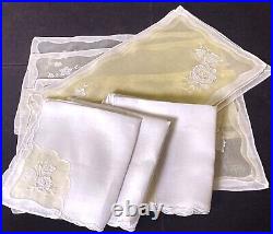 7 Vintage Madeira Embroidered Linen Organza Placemat Sets XX093