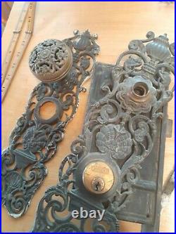 All Original Bronze Victorian Entry Door Set With Dolphins Old Hardware