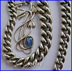 All original Edwardian solid silver pocket watch albert chain & gem set fob. 59g