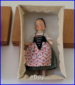 Antique All Bisque German Doll Miniature Set All Original Girl Boy In Box