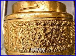 Antique Brass Embossed Cherub Table-top Smoke Set On Tray. All Original. Rare