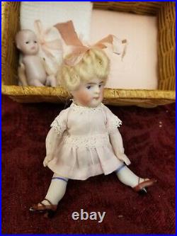 Antique German Trousseau Set Includes 2 All Bisque Dolls Mold 661 & 205 Kestner
