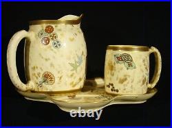 Antique Royal Worcester Hand Painted Japonaiserie Pitcher, Mug & Tray Drink Set
