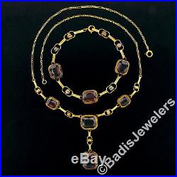 Antique Victorian 14K Gold Rectangular Garnet Necklace Bracelet Set ALL ORIGINAL