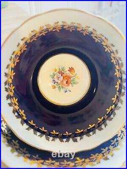 Antique Vintage Cobalt Aynsley With Gold And Floral Motif Teacup And Saucer Set
