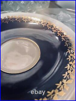 Antique Vintage Cobalt Aynsley With Gold And Floral Motif Teacup And Saucer Set