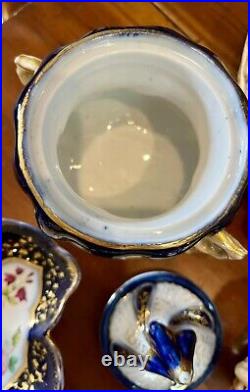 Bohemian Christian Fischer Porcelain Gilt Cobalt SugarBowl & Creamer with 2 Plates