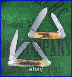 Case xx Complete 8 Knife Blue Scroll Set 1977 All Stag Etched Unused Wood Box
