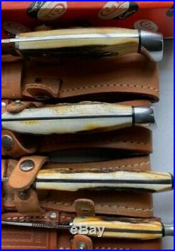 Case xx blue scroll fixed blade set stag all 4 knives in box mint and sweet1977
