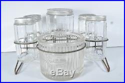 Complete 1930s Set of Hoosier Sellers Cabinet Jars withLg Open Salt All Original