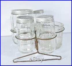 Complete 1930s Set of Hoosier Sellers Cabinet Jars withLg Open Salt All Original
