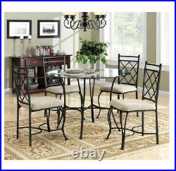 Dining Room Table and Chairs 5 Piece Set Dinner Glass Top Metal Furniture Round
