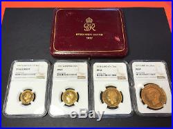Great Britain 1937 Sovereign (4) Coin Set. All NGC Graded with Original Box