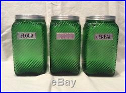 Green Depression Glass Canisters Set of 7 Anchor Hocking All Original