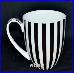 HTF Henri Bendel Set Of 2 Brown & White Centennial Stripe Signature Handle Mugs
