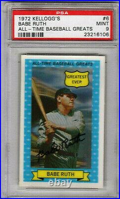 Kellog's 1972 All Time Baseball Greats Complete Set All 15 Cards Psa 9 Mint