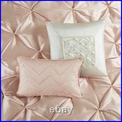 Luxury 7pc Blush Pink Pleated Comforter Set AND Decorative Pillows ALL SIZES