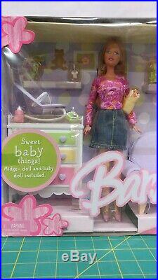 Midge & Baby Barbie Doll Nursery Denim Play All Day Set Family Playset NRFB