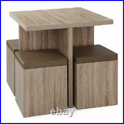 Modern Kitchen 5 Pc Dining Set Table Padded Storage Ottoman Stool Chairs Brown