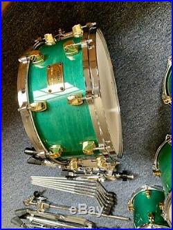 Original 7 Piece Yamaha Maple Custom Dum Set Turquoise Green/Gold + All Hardware