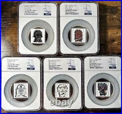 Original STAR WARS 2020 Set 1-5 All First Release PF70 Chibi Coins Silver Lot
