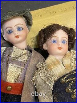 RARE 4 MIGNONETTE SET ALL ORIGINAL OUTFIT ANTIQUE Germany French Glass Eyes