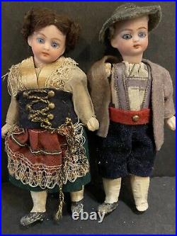RARE 4 MIGNONETTE SET ALL ORIGINAL OUTFIT ANTIQUE Germany French Glass Eyes
