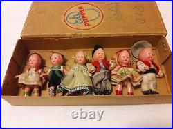 SET OF 6 Antique German Edi 1920s Celluloid Dolls, All Original in box