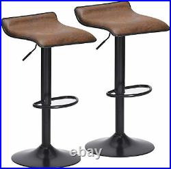 Set of 2 PU Leather Bar Stools Height Adjustable Bar Chairs Kitchen Pub Brown