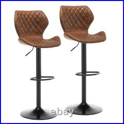 Set of 2 PU Leather Bar Stools Height Adjustable Bar Chairs Kitchen Pub Brown