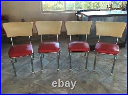 Set of 4 Vintage 1950s Red & Cream Vinyl/Chrome Dinette Chairs all Original
