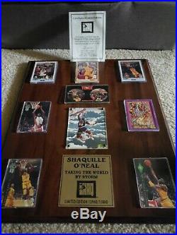 Shaquille o'neal rookie cards in wooden plaque. All cards are in mint condition