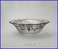 Sterling Silver Overlay Glass Bowl and Plate Set Vintage Grape Vine Pattern