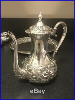 Stieff Repousse Sterling Tea/coffee Set With Matching Sterling Tray All Original