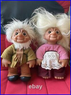 Thomas Dam Set Of 2 Vintage 14 Norfin Troll Dolls Grandma & Grandpa