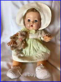 VTG 1940s Effanbee Dy Dee 11.5 Baby doll Mold 3 Fur Wig Factory Dress Set