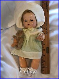 VTG 1940s Effanbee Dy Dee 11.5 Baby doll Mold 3 Fur Wig Factory Dress Set