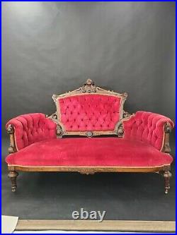 Victorian Antique Settee Couch and Chair Set. Red All Original Late 1800