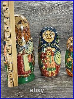 Vintage 1992 Grandfather & Family 7 Piece Signed Russian Nesting Dolls Set