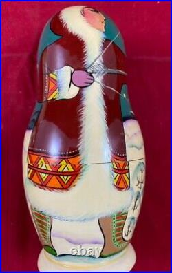 Vintage Alaska Hunting Theme Matryoshka Nesting Dolls, Set of 5, Russia, Pre-Own
