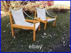 Vintage Danish modern, safari chairs, pair, very good, all original, mid century set