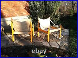 Vintage Danish modern, safari chairs, pair, very good, all original, mid century set