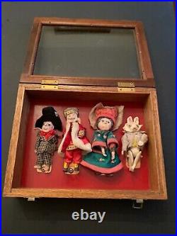 Vintage Elaborate Hand made Set 4 Alice in Wonderland Miniature Dolls Case WOW